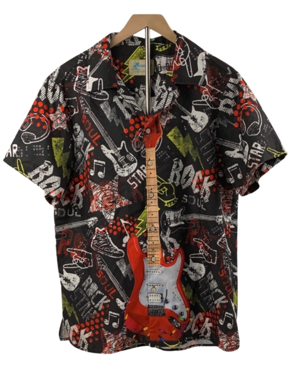 Hawaiian Shirts Men's Graphic Rock Shirt Black Red Green Yellow Men L 90s Grunge